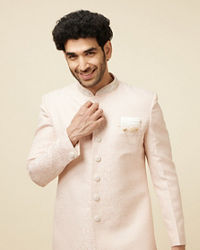 Manyavar Men Soft Pink Medallion Patterned Indo Western Set