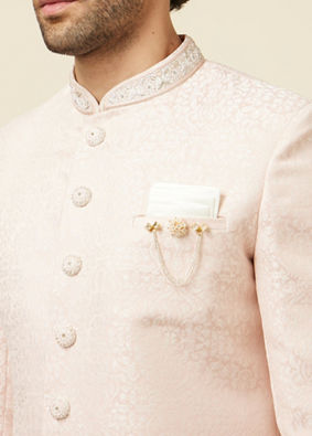 Manyavar Men Soft Pink Medallion Patterned Indo Western Set