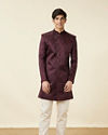 Manyavar Men Mauve Wine Botanical Printed Indo Western Set