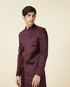 alt message - Manyavar Men Mauve Wine Botanical Printed Indo Western Set image number 0