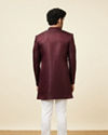Manyavar Men Cabernet Red Jhallar Patterned Indo Western Set