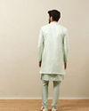 Manyavar Men Mint Julep Green Floral Patterned Indo Western Set