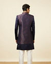 Manyavar Men Deep Blue Bel Buti Patterned Indo Western Set