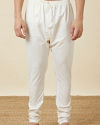 Manyavar Men Antique White Leaf Patterned Kurta Set