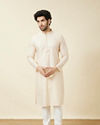 alt message - Manyavar Men Antique White Leaf Patterned Kurta Set image number 2