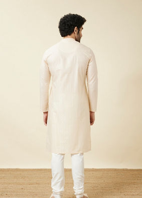 alt message - Manyavar Men Antique White Leaf Patterned Kurta Set image number 5