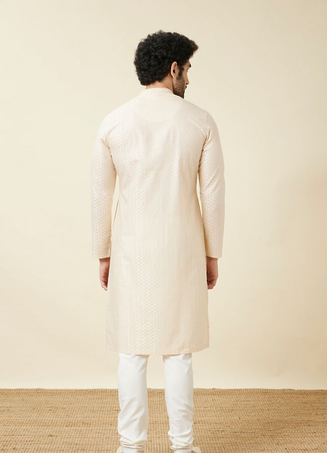 Manyavar Men Antique White Leaf Patterned Kurta Set