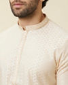 alt message - Manyavar Men Antique White Leaf Patterned Kurta Set image number 1