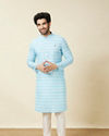 Light Blue Self Chequered Printed Kurta image number 2