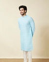 Light Blue Self Chequered Printed Kurta image number 3