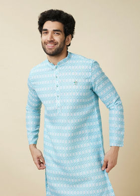 Light Blue Self Chequered Printed Kurta image number 0