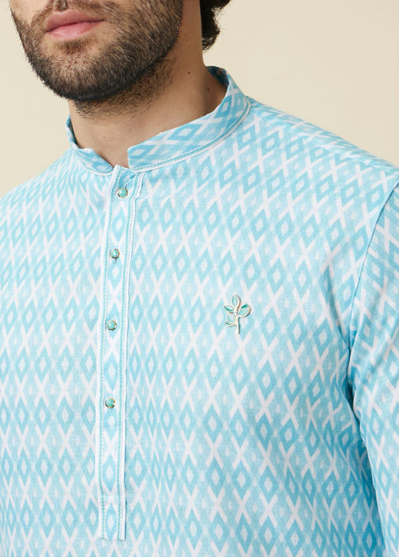 Manyavar Men Tropical Blue Diamond Patterned Casual Kurta