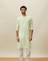 Manyavar Men Shadow Lime Green Ikat Inspired Printed Kurta