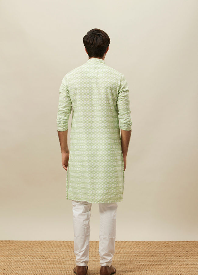 alt message - Manyavar Men Shadow Lime Green Ikat Inspired Printed Kurta image number 4