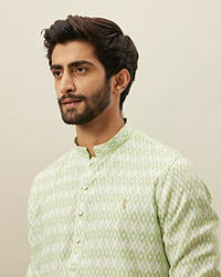 Manyavar Men Shadow Lime Green Ikat Inspired Printed Kurta