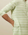 alt message - Manyavar Men Shadow Lime Green Ikat Inspired Printed Kurta image number 3