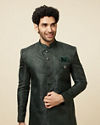 alt message - Manyavar Men Hunter Green Jhallar Patterned Indo Western Set image number 0