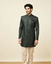 alt message - Manyavar Men Hunter Green Jhallar Patterned Indo Western Set image number 2