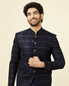 alt message - Manyavar Men Maritime Blue Sequined Jodhpuri Suit image number 0