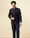 Manyavar Men Maritime Blue Sequined Jodhpuri Suit