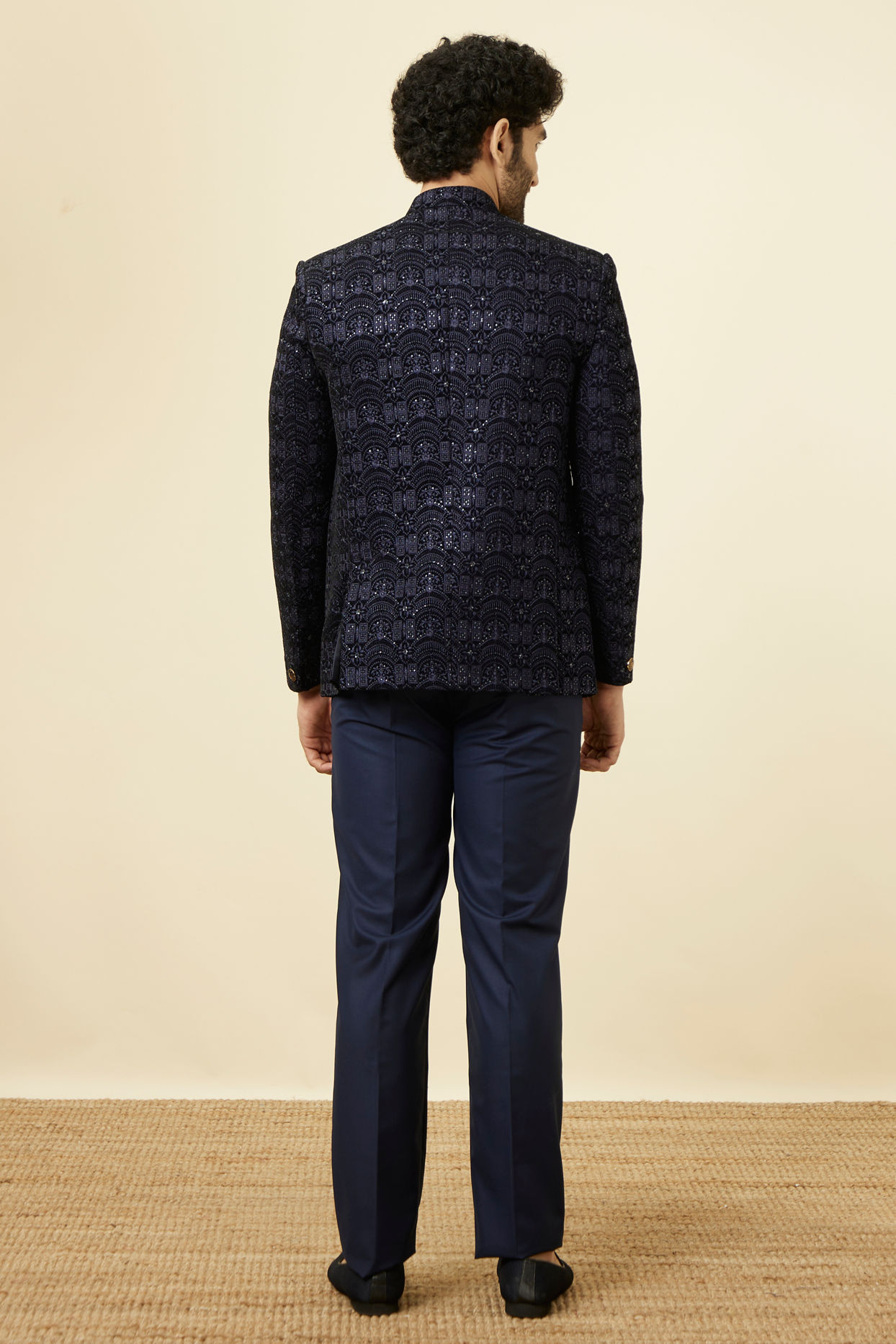 Manyavar Men Maritime Blue Sequined Jodhpuri Suit