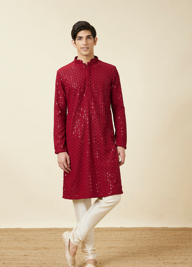 Maroon Chikankari Kurta Set image number 3