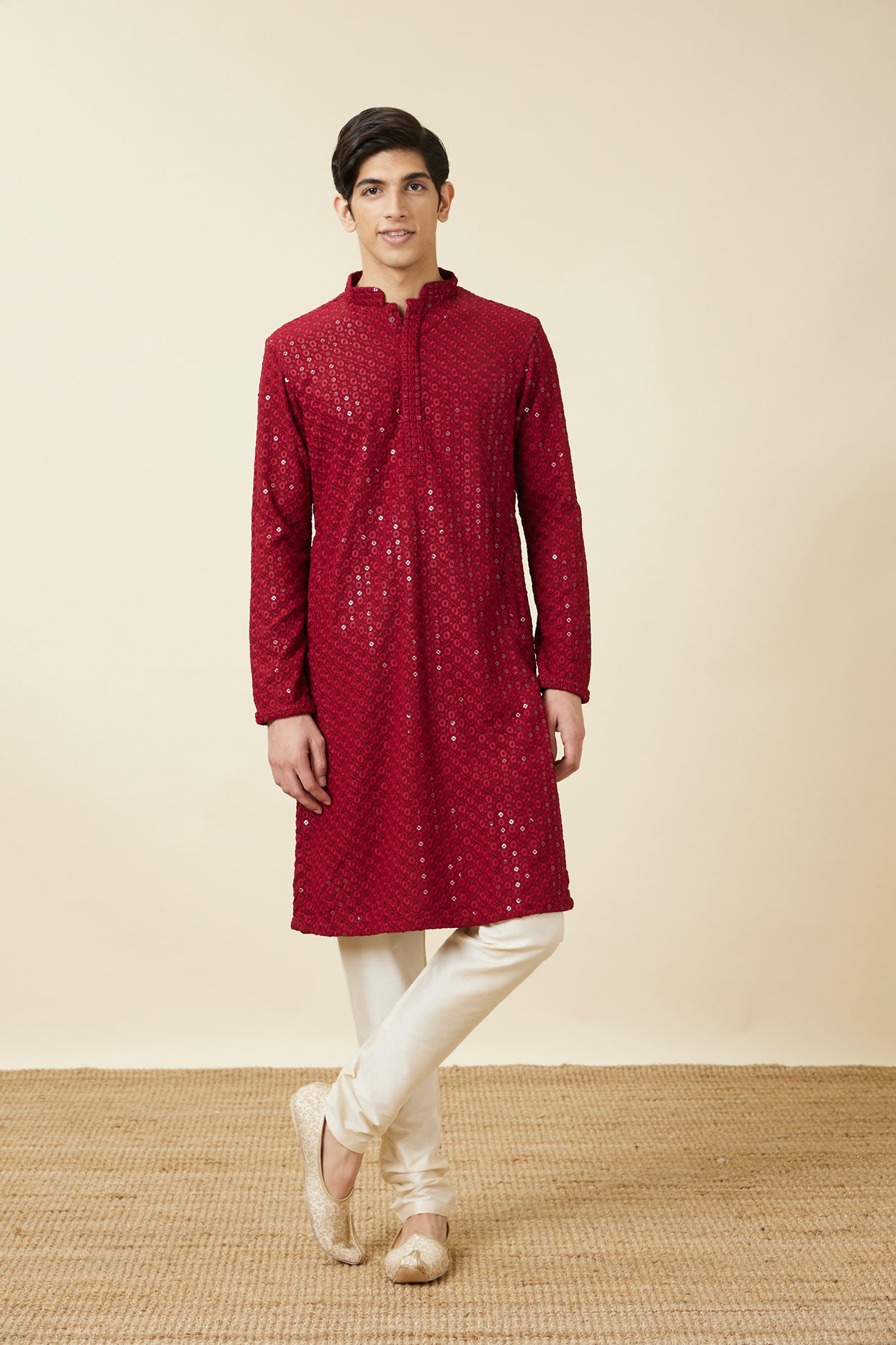 Maroon Chikankari Kurta Set image number 3