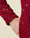 alt message - Manyavar Men Chilli Pepper Red Floral Chikankari Embroidered Kurta Set image number 2