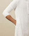 Manyavar Men Bright White Floral Chikankari Kurta Set