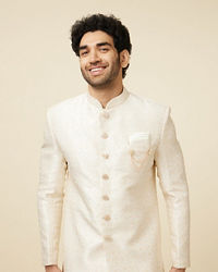 Manyavar Men Cloud Cream Floral Patterned Indo Western Set