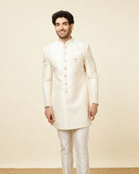 Manyavar Men Cloud Cream Floral Patterned Indo Western Set