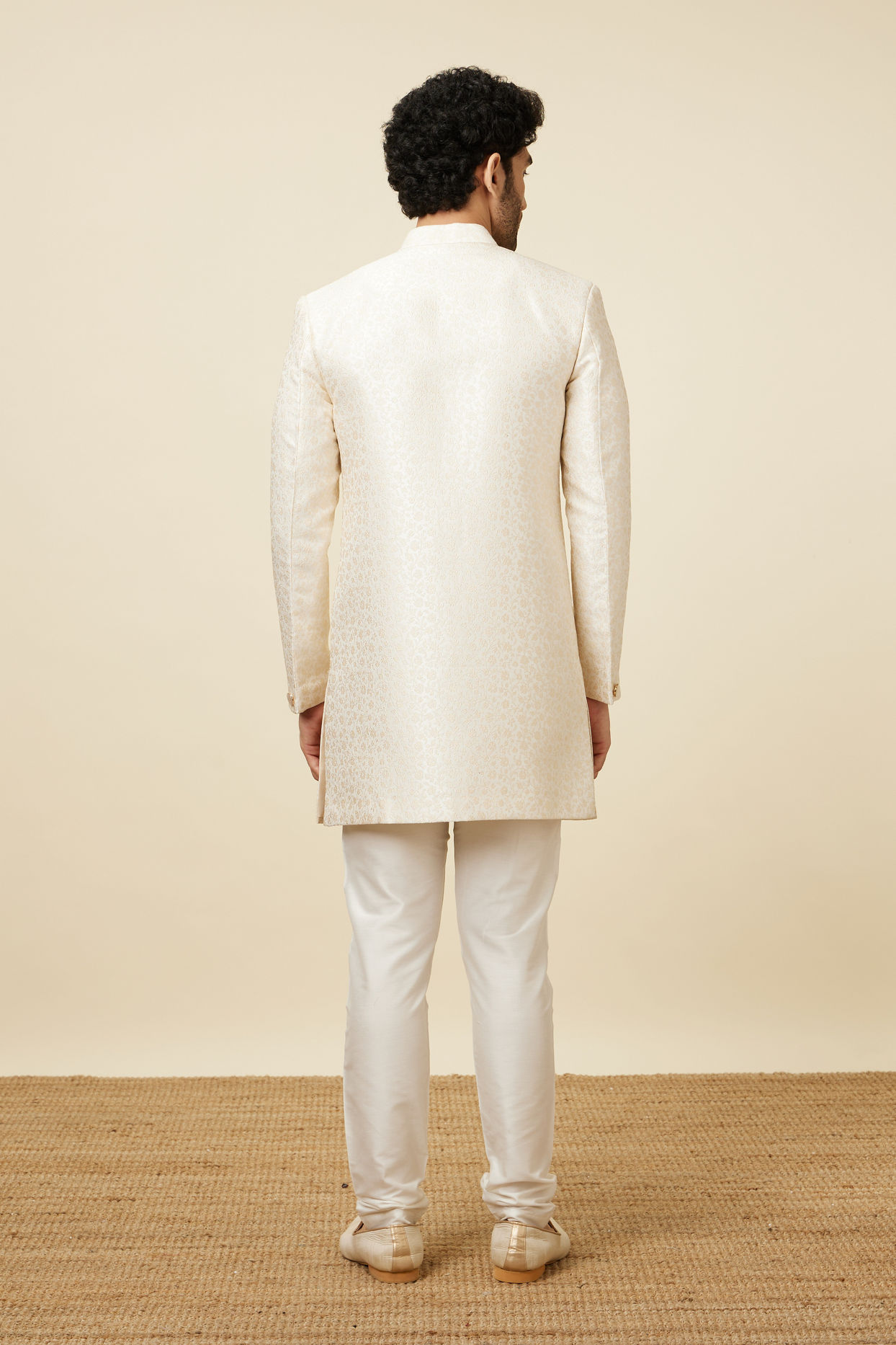 Manyavar Men Cloud Cream Floral Patterned Indo Western Set