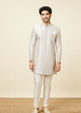 alt message - Manyavar Men Light Lilac Floral Patterned Indo Western Jacket image number 2