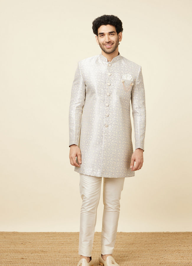 Manyavar Men Light Lilac Floral Patterned Indo Western Jacket