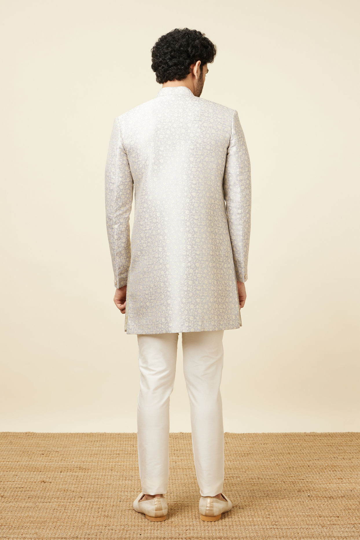 Manyavar Men Light Lilac Floral Patterned Indo Western Jacket