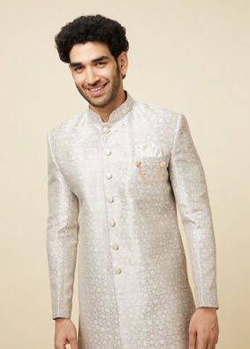 alt message - Manyavar Men Light Lilac Floral Patterned Indo Western Jacket image number 0