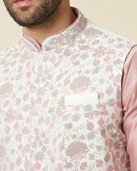 Manyavar Men Ivory White Bel Buti Printed Jacket