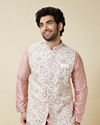 alt message - Manyavar Men Ivory White Bel Buti Printed Jacket image number 0