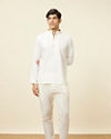 alt message - Manyavar Men Ivory White Embroidered Neckline Short Kurta image number 2