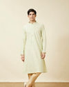 Manyavar Men Tea Green Linear Patterned Kurta Set image number 2