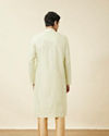 Manyavar Men Tea Green Linear Patterned Kurta Set