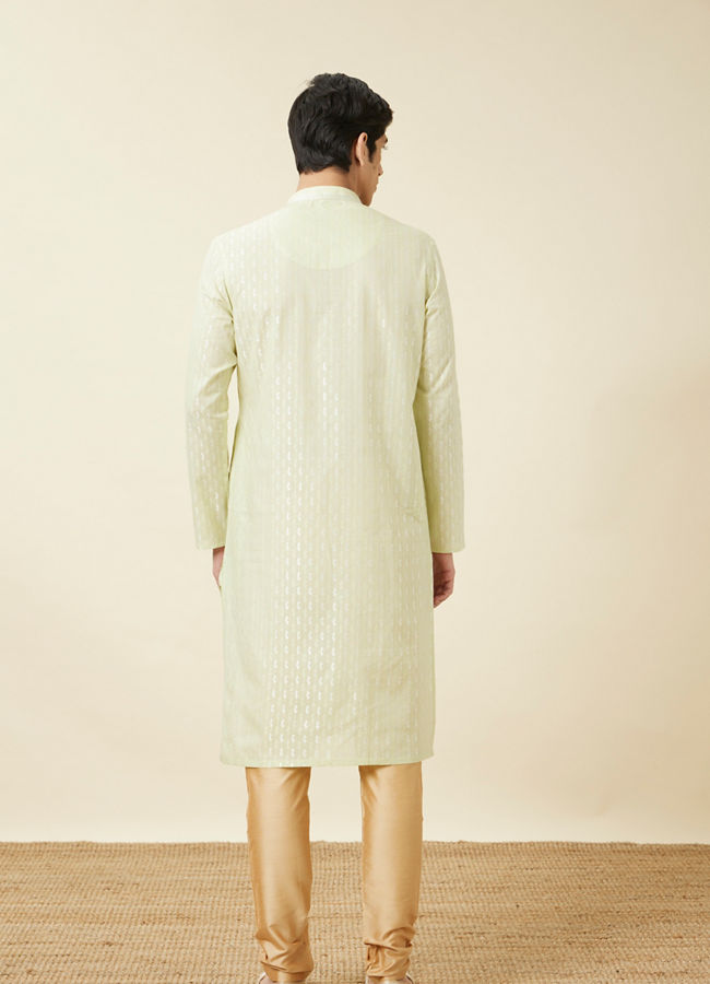Manyavar Men Tea Green Linear Patterned Kurta Set