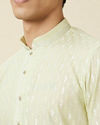 Manyavar Men Tea Green Linear Patterned Kurta Set image number 1