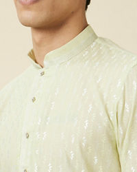 Manyavar Men Tea Green Linear Patterned Kurta Set
