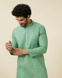 Manyavar Men Mint Green Embroidered Neckline Kurta Set