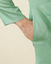 Manyavar Men Mint Green Embroidered Neckline Kurta Set