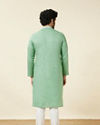 alt message - Manyavar Men Mint Green Embroidered Neckline Kurta Set image number 5