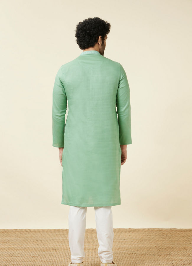 Manyavar Men Mint Green Embroidered Neckline Kurta Set
