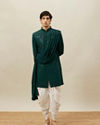 Manyavar Men Atlantic Deep Green Self Patterned Indo Western Set