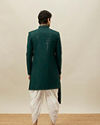 Manyavar Men Atlantic Deep Green Self Patterned Indo Western Set